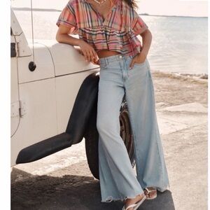 Anthro Pilcro Women’s The Adi Regenerative Mid Rise Frayed Relaxed Flare Jeans